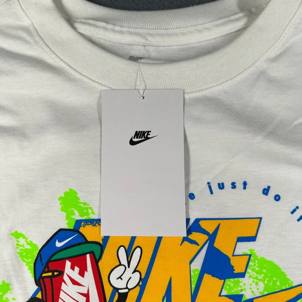 Nike Sportswear Tee Kids L White‎ Graphic Tee Boxy Futura Just Do It Cartoon